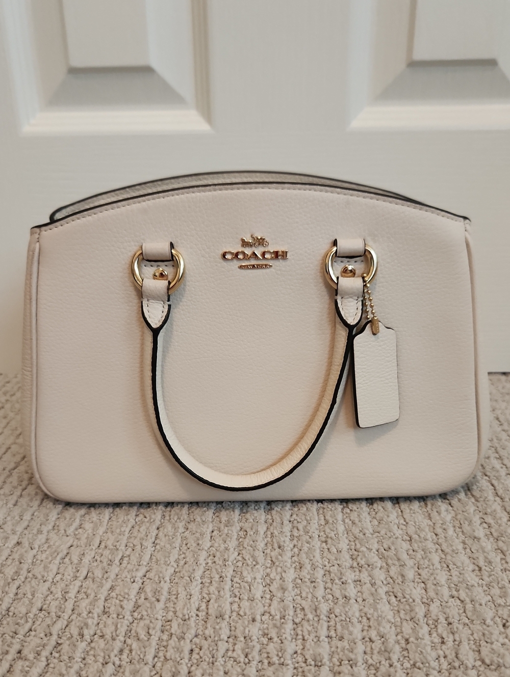 Coach Small Pebbled Leather Satchel in Cream with Gold Hardware